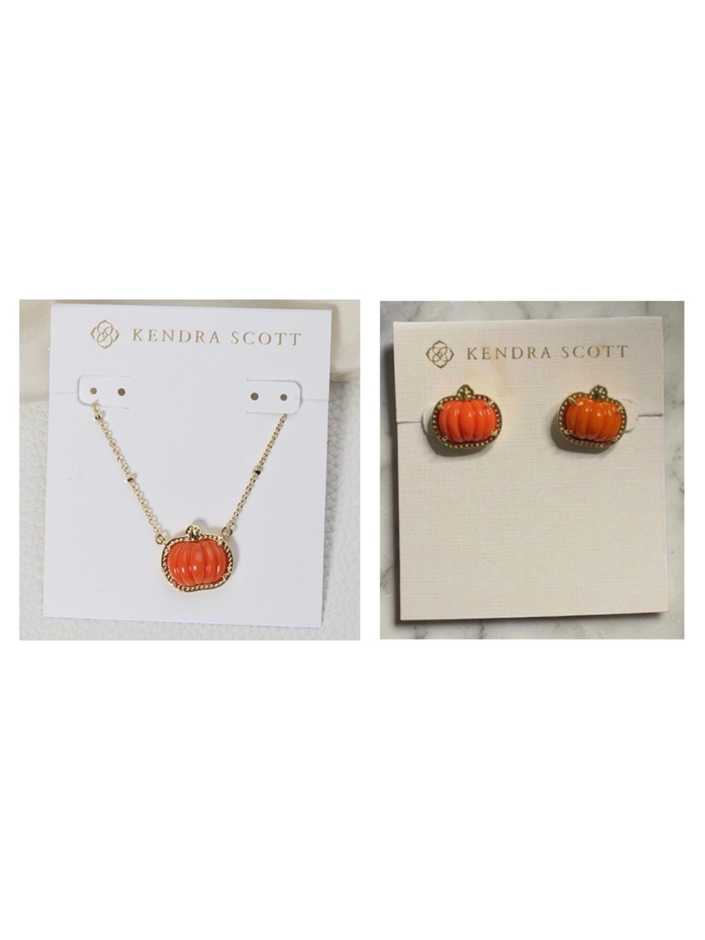 KENDRA SCOTT SET Autumn Orange Pumpkin Jack-o-Lantern Necklace & Earrings NWT
